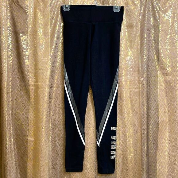 PINK Victorias Secret RARE black/silver sequin bling yoga pants, size XS, EUC - Picture 2 of 6